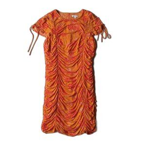 BTFL Life Orange Floral Print Short Sleeve Ruched Mini Length Dress Size Large